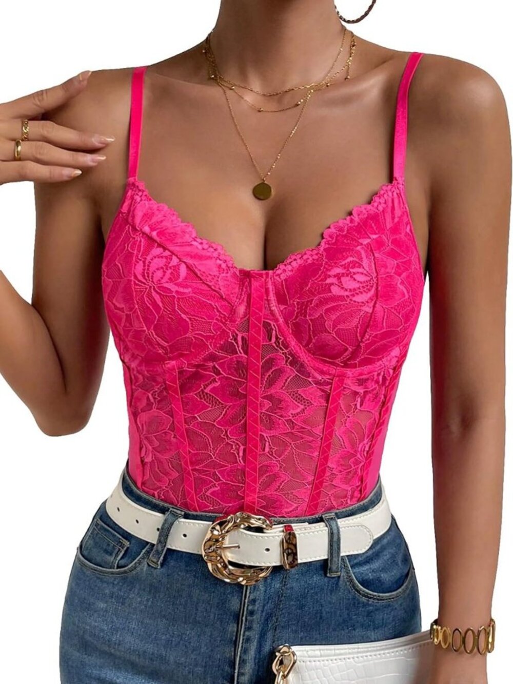 Lace Bustier Cami Bodysuit - Sheer Mesh Corset Top, Slim Fit Sleeveless Romper